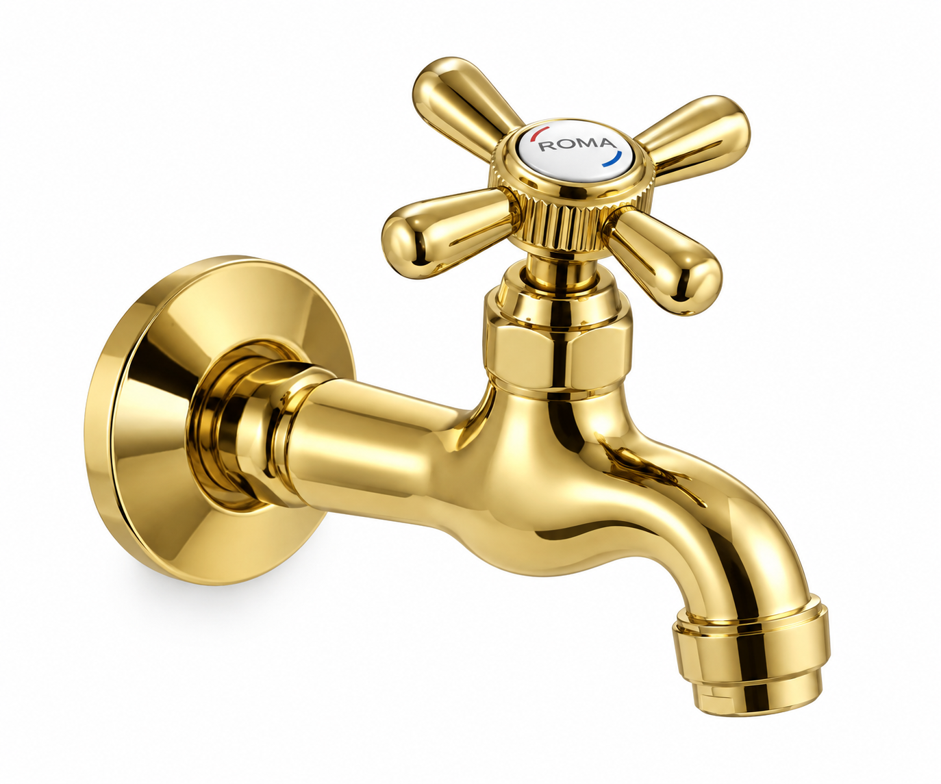 Roma Gold Wall Bib Tap — Cross Handle