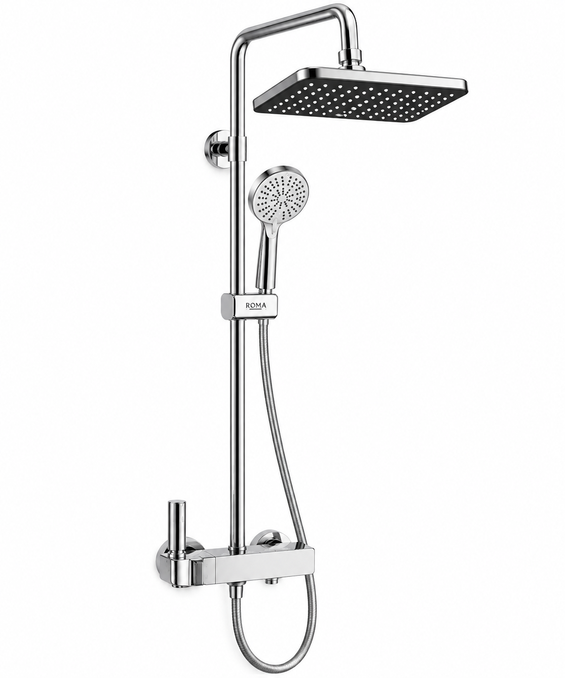 Roma Square Rain Shower Column — Chrome